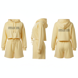Ensemble de survêtement gris pour femmes, 2 pièces, avec sweat à capuche zippé à manches longues et imprimé lettres, et short, tenue sportive décontractée - Product Image 2