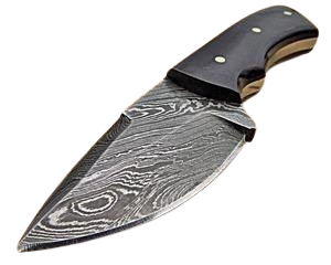 Couteau de chasse artisanal en acier Damas, manche en corne de bélier noir, étui en cuir inclus, design personnalisable. - Product Image 2