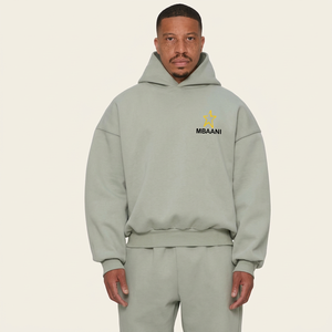 Sweat-shirt à capuche gris pour homme MBAANI, fermeture éclair, logo brodé, coupe décontractée, couleur unie, vêtement d'automne - Product Image 6