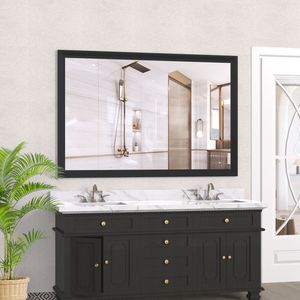 Specchio Moderno Rettangolare 152x102 cm con Cornice Nera, Grande Specchio Decorativo da Parete per Bagno, Soggiorno e Camera da Letto - Product Image 1