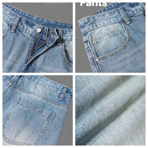 Pantalon en jean droit pour homme, noir uni, en coton, décontracté, taille mi-haute, coupe classique, style automne - Product Image 2