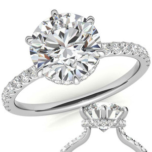 Anillo de diamantes amarillos de 18k con corte redondo brillante, halo oculto de 6 puntas, anillo de compromiso con diamante cultivado en laboratorio para novia y boda. - Product Image 1