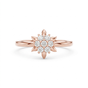 Bague Fleur Plaqué Or Rose avec Diamant, Bijou Minimaliste Floral pour Mariage et Fête, Diamant de Laboratoire, Cadeau Unisexe - Product Image 1