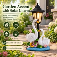 Statue de Cygne Familial en Résine Inspirée de la Nature pour Décoration de Jardin, avec Fleurs de Lotus et Lumière Chaude