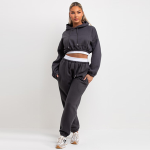 Conjunto Deportivo Informal para Mujer, Top Corto Negro, Conjunto Deportivo de Dos Piezas, Ropa de Entrenamiento, para Correr - Product Image 1