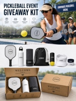 Pickleball evenement giveaway kit met aangepast logo: racket, fles, koelhanddoek, trekkoordtas, pet, sportartikelen groothandel voor clubs