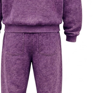 Conjunto Deportivo para Hombre, Color Morado, Lavado Ácido, 100% Algodón, 480 gsm, Alta Calidad, con Pedrería, Pantalones Largos con Cordón Ajustable, Ropa Casual - Product Image 6
