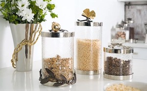 Contenants de stockage alimentaire en cristal de luxe moderne avec couvercles floraux dorés, design cylindrique hermétique pour la cuisine - Product Image 3