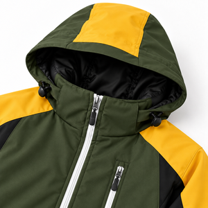 Veste softshell d'hiver pour homme avec logo personnalisé, à capuche, fermeture éclair intégrale, pour randonnée, travail en extérieur, color block, poche poitrine, poignets élastiques, camping - Product Image 4