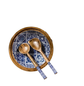 Decorative Wooden Serving Bowl Best Selling Classic Design <b>Sticker</b> Enamel Printed Acacia Wooden Bowl Dining Table - Product Image 2