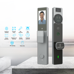 Serrure Intelligente Biométrique Visage et Veine Palmaire 4,5'' Œil <span class=keywords><strong>de</strong></span> Chat Contrôle à Distance par APP Voix IA Empreinte Digitale/<span class=keywords><strong>Mot</strong></span> <span class=keywords><strong>de</strong></span> <span class=keywords><strong>Passe</strong></span>/Clé 5000mAh Wood Cloud - Product Image 4