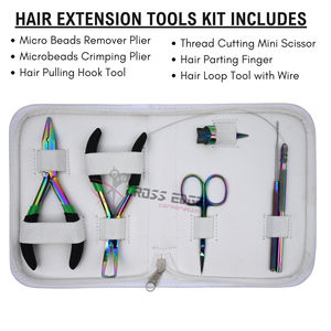 Kit de herramientas de extensión de cabello de acero inoxidable Rainbow Microlink con alicates de crimpado de microanillos y pinzas de eliminación de nanoring, gancho de bucle y pinza de dedo - Product Image 2