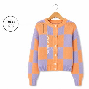Cosh International - Cárdigan de Punto a Cuadros Naranja y Morado para Mujer, Estilo Casual, Manga Larga, Cuello Redondo, Botones al Frente - Product Image 5