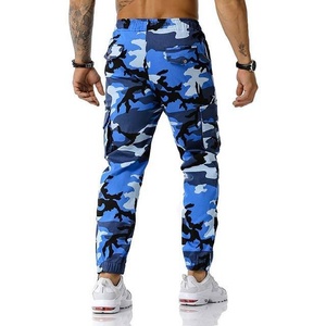 Pantalon de survêtement cargo camouflage bleu pour homme, taille élastique avec cordon de serrage, léger, respirant, décontracté, effet délavé - Product Image 2