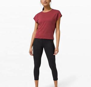 Women's <b>Red</b> Cap Sleeve <b>Crop</b> <b>Top</b> O-Neck Short Sleeve Casual Solid Color Knitted Cotton Breathable T-Shirt Spring Summer Wear - Product Image 1
