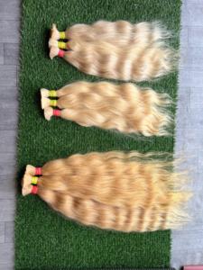 Extensions de cheveux vierges bruts blonds de qualité supérieure, tissées à la machine, double trame, décolorées, douces et soyeuses, cheveux indiens, provenance directe - Product Image 3