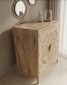 Buffet en bois massif personnalisé avec portes décoratives et design cannelé pour le rangement du salon et de la salle à manger - Product Image 2