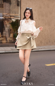 Women's Ivory Cold Shoulder Ruffle Blouse <b>Layered</b> Flounce Long Sleeve Chiffon Shirt Elegant Feminine Casual <b>Top</b> STELA - Product Image 4