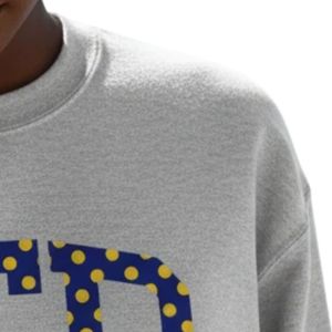 Sweat-shirt gris chiné à col rond avec imprimé graphique à pois bleus et jaunes, manches longues, pull décontracté unisexe en molleton de coton - Product Image 6