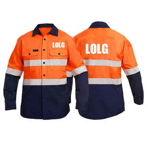 เสื้อทำงานสะท้อนแสงสีเหลืองส้มเรืองแสง แขนยาว ผ้าฝ้ายแท้ ระบายอากาศได้ดี ซึมซับเหงื่อ ปลอดภัย - Product Image 1