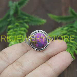 925 Sterling <b>Silver</b> Purple Copper Turquoise <b>Ring</b> Handmade Oval Cabochon Gemstone Vintage Boho Adjustable Women <b>Statement</b> Jewelry - Product Image 2