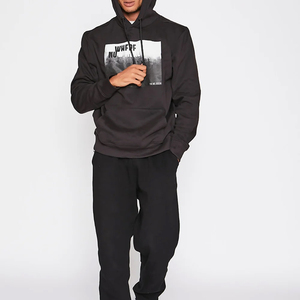 Sudadera con capucha extragrande personalizada al por mayor para hombre, 100% algodón, manga larga, informal, con logo impreso. - Product Image 6