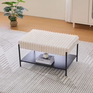 Poggiapiedi in Finta Pelliccia da 78 cm con Gambe in Metallo Nero, Ripiano Aperto in Legno e Top Imbottito - Product Image 4