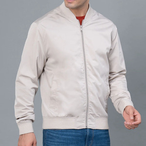 Men's Solid Color Bomber <b>Jacket</b> <b>Zipper</b> Closure Stand Collar Casual Style Autumn Wear 100% Polyester Regular Fit - Product Image 2