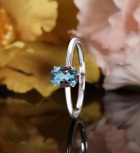 Oval Cut Alexandrite 14K Rose Gold Plated Sterling Silver Vintage Engagement Ring with Color <b>Change</b> Gemstone for Women - Product Image 3