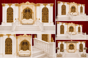 Luxury White & Gold Wedding <b>Backdrop</b> <b>Frames</b> For Theme Weddings Glamorous Indian Wedding Stage Setup with 3D <b>Backdrop</b> Panels - Product Image 6