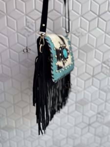 Bolso con flecos de piel de vaca auténtica, bolso con bandolera de piedra turquesa, bolso de nuevo diseño hecho a mano Vintage bohemio gitano, bolsos elegantes multiusos - Product Image 2