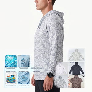 Sudadera con Capucha de Pesca para Hombre, Personalizada, Ligera, de Poliéster, Manga Larga, Camuflaje, Protección Solar UPF 50+, Transpirable, Absorbe la Humedad - Product Image 3