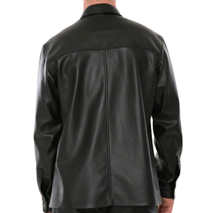 Chemise en cuir véritable noir pour homme, manches longues, boutonnée sur le devant, style motard décontracté, coupe ajustée, surchemise en cuir de qualité supérieure - Product Image 4