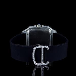 Luxury Moissanite Round Cut Diamond Half Iced Out <b>Watch</b> With Black Leather Belt Classic Date and <b>Arabic</b> Features Diamond <b>Watch</b> - Product Image 5