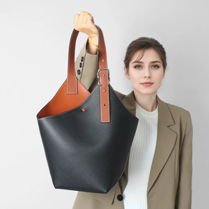 Sac fourre-tout hobo grande capacité pour femme, design de niche, sac seau en cuir avec couleur contrastante, style mode, sac à main tendance - Product Image 5