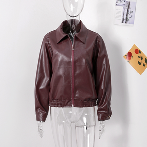 แจ็กเก็ตหนังสั้นซิปหน้าสำหรับผู้หญิง, เสื้อครอปแขนยาวคอปกทรงหลวมแนวสตรีทแวร์ผ้าโพลีเอสเตอร์แฟชั่นฤดูใบไม้ร่วง2024 - Product Image 1