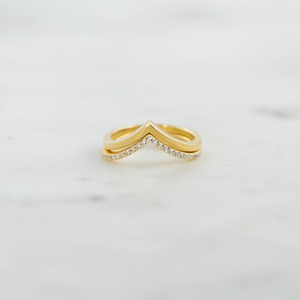 Customized 18K Solid Gold Lab Diamond Chevron <b>Ring</b> Set with a Sleek <b>Plain</b> Band V <b>Ring</b> Set Eternity Stacking Curved Wedding Band - Product Image 3