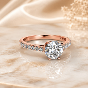 Anillo de Compromiso de Oro Rosa de 14K con Diamante Solitario de Corte Redondo y Detalles |   Anillo de Boda Elegante en Oferta, Joyería Fina para Regalo - Product Image 1