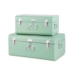Vintage Black Metal Trunk Storage Boxes Set Stackable Rectangular Trunk With Copper Buckle Lid For Home Trunk <b>Box</b> For Cloths Toy - Product Image 4