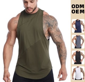 Débardeur Homme Vert Olive Sans Manches en Tricot Col Rond Séchage Rapide Couleur Unie pour Tenue Décontractée et Fitness 100% Polyester - Product Image 3