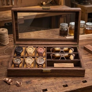 กล่องเก็บนาฬิกาไม้ขนาดใหญ่ พร้อมฝาปิดกระจกนูนลาย  6 ช่อง สำหรับจัดแสดงนาฬิกาและเก็บแว่นกันแดด สไตล์เรียบง่ายสำหรับบ้าน - Product Image 4