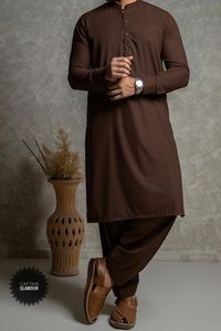 Ensemble Kurta Shalwar en coton marron pour homme, vêtements décontractés traditionnels, longueur cheville, coupe régulière, couleur unie, toutes saisons, style Inde Pakistan - Product Image 4