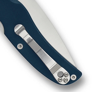 Couteaux de poche pliants utilitaires d'extérieur avec manche ergonomique bleu foncé, lame en acier inoxydable à bord plat, trou pour le pouce et fixation sécurisée - Product Image 6