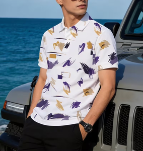 Men's Striped Shirt Short Sleeve Casual Knitted Fabric Regular Fit Button Design Light Blue Beige Pattern Breathable - Product Image 4