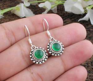 Boucles d'oreilles en jade vert naturel, en argent sterling 925 massif, faites à la main, style vintage, de luxe, pour mariage, anniversaire, cadeau, fête - Product Image 2