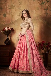 Pink Floral A-Line Floor-Length <b>Lehenga</b> Choli Zari Embroidery Bridesmaid Wear Embroidered Blouse and Pleated Skirt with Dupatta - Product Image 2