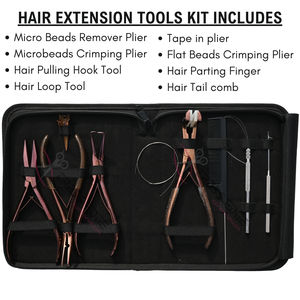 Hair Extension <b>tools</b> Kit Micro Bead Remover plier & Flat Crimping plier Loop <b>Tools</b> Pulling <b>Hook</b> Tape-In Plier Scissor Razor comb - Product Image 2