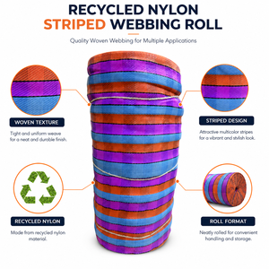 Eco Friendly Recycled Nylon Woven Webbing <b>Roll</b> Multicolor Stripe Strap Fabric for Bags Accessories and Belts - Product Image 6