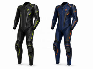 Combinaison de moto en cuir monopièce avec protections de genoux pour la course |   Noir avec des accents vert néon |   Fabricant OEM ODM |   Design haut de gamme | - Product Image 5