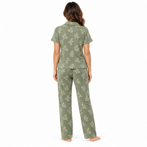 Wholesale <b>Womens</b> Sage Pajama <b>Set</b> Short Sleeve Button Shirt Pants Sleepwear OEM ODM Custom Loungewear All Season Cute - Product Image 5